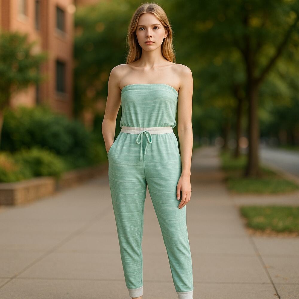 Fashion Nova Womens Jumpsuit Sz 1X Aqua Blaire Tube‎ Strapless Space Dye NEW
